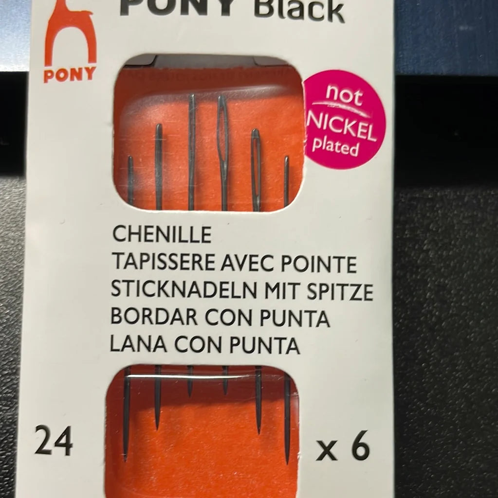 Pony Black Chenille Needles with Black Eye - Size 24 | Pony Black