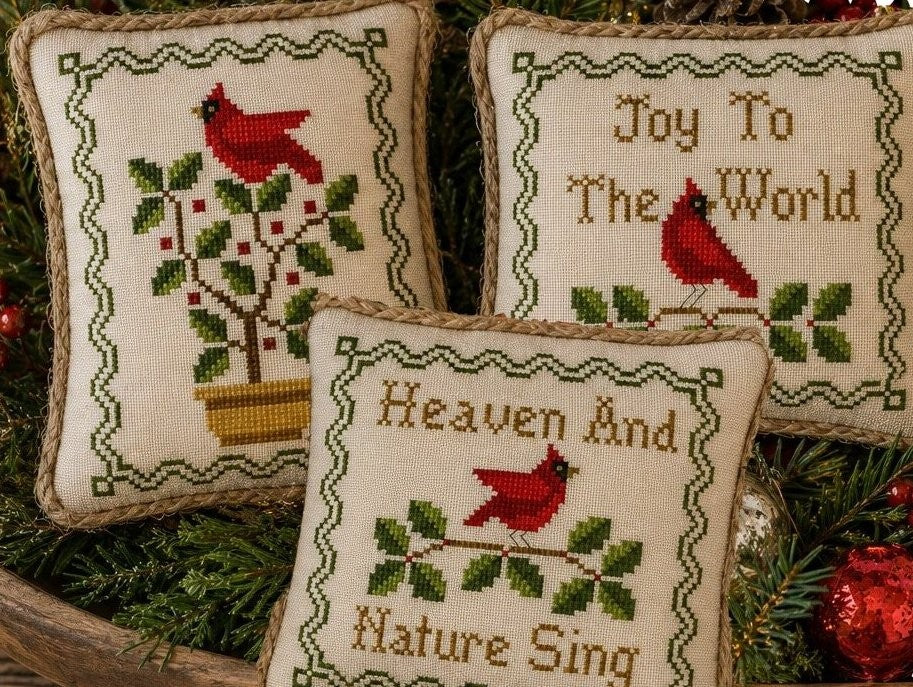 Cardinal Ornaments, Heaven and Nature Sing | Plum Pudding NeedleArt