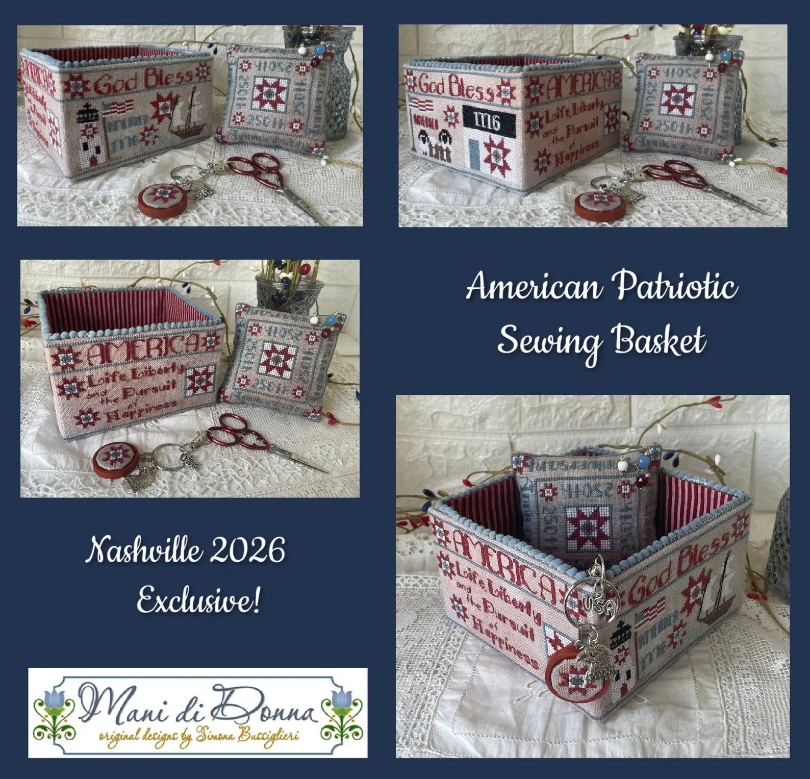 American Patriotic Sewing Basket Kit | Mani di Donna