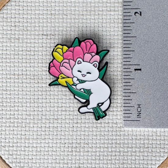 Cat With Tulips Needle Minder | StewArt Stitches