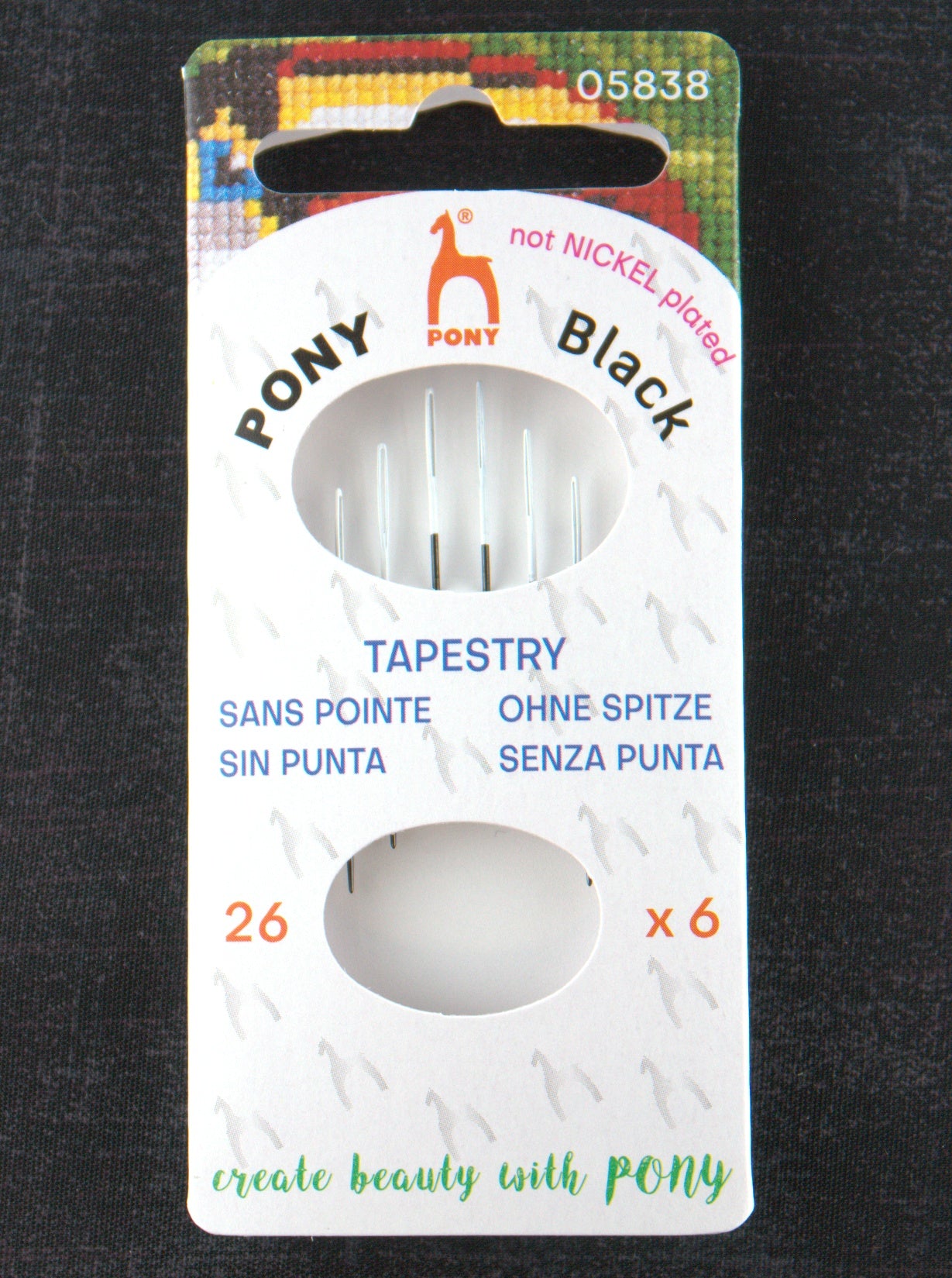 Pony Black Tapestry Needles with White Eye - Size 26 | Pony Black