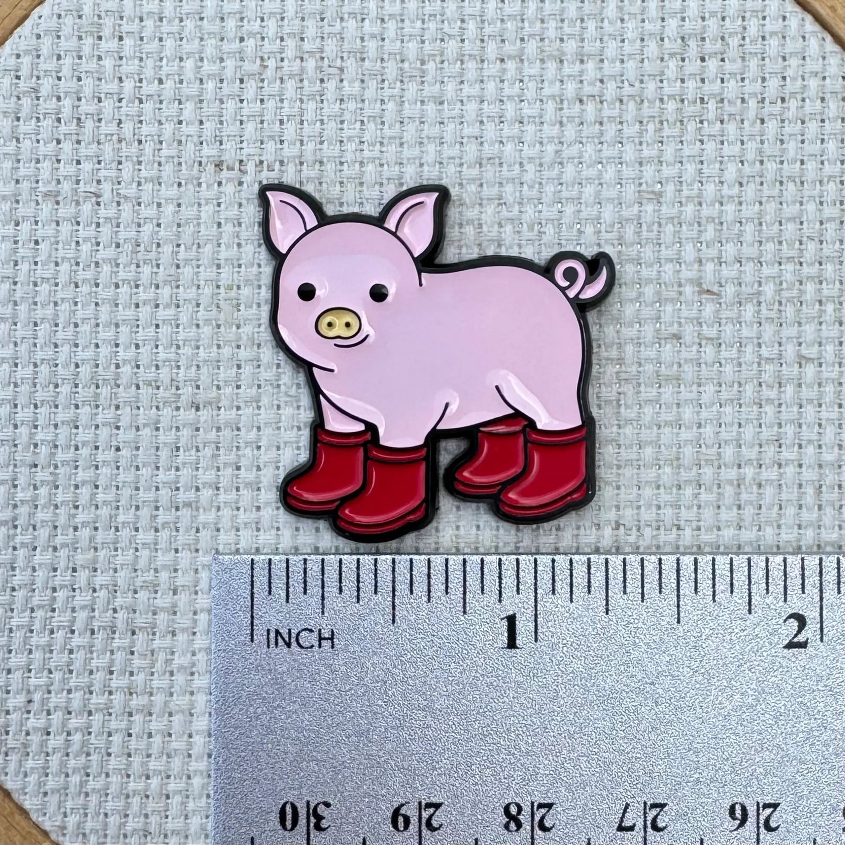 Pig with Red Boots Needle Minder | StewArt Stitches