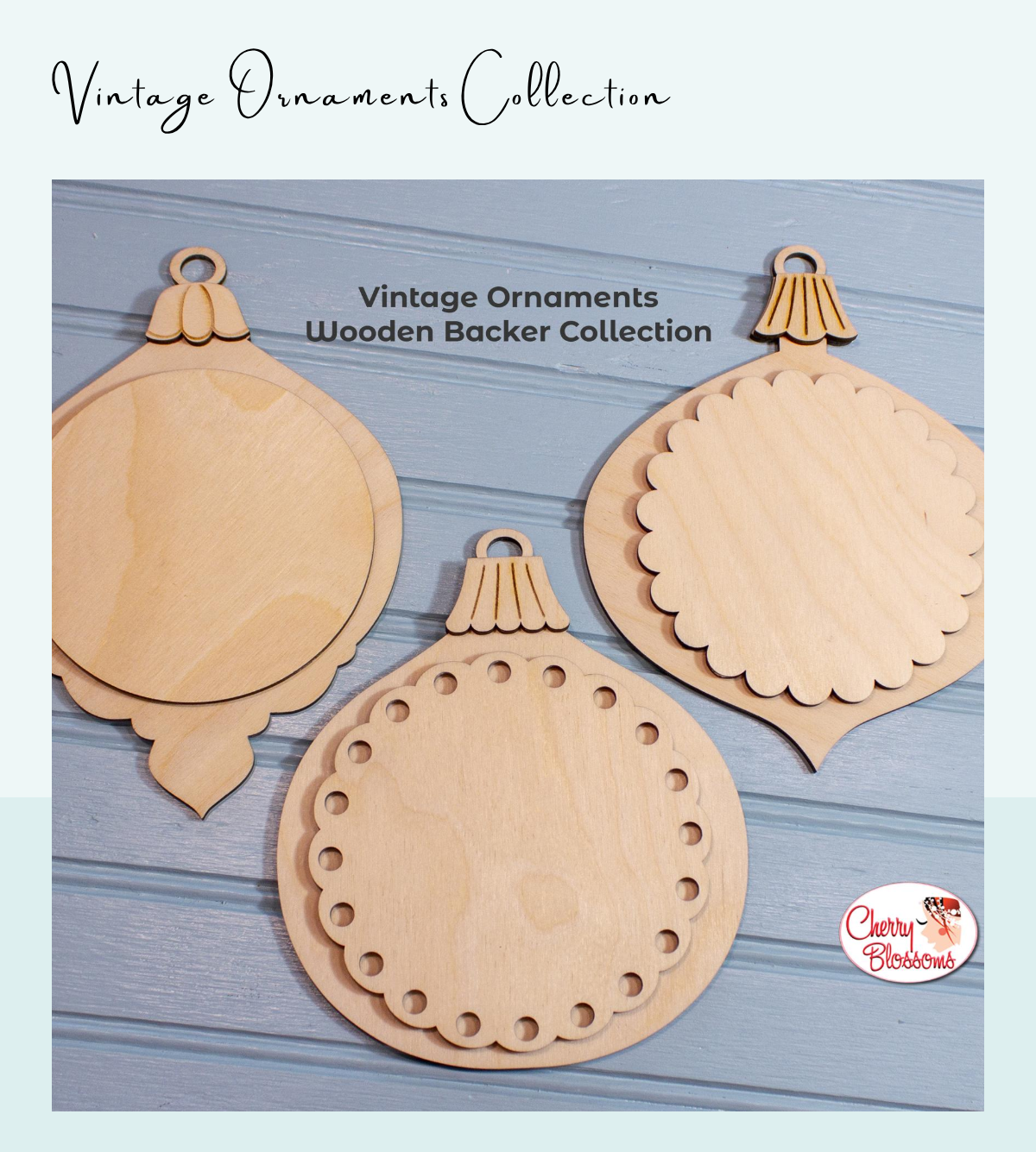 Vintage Ornaments Wooden Backer Collection | Cherry Blossoms