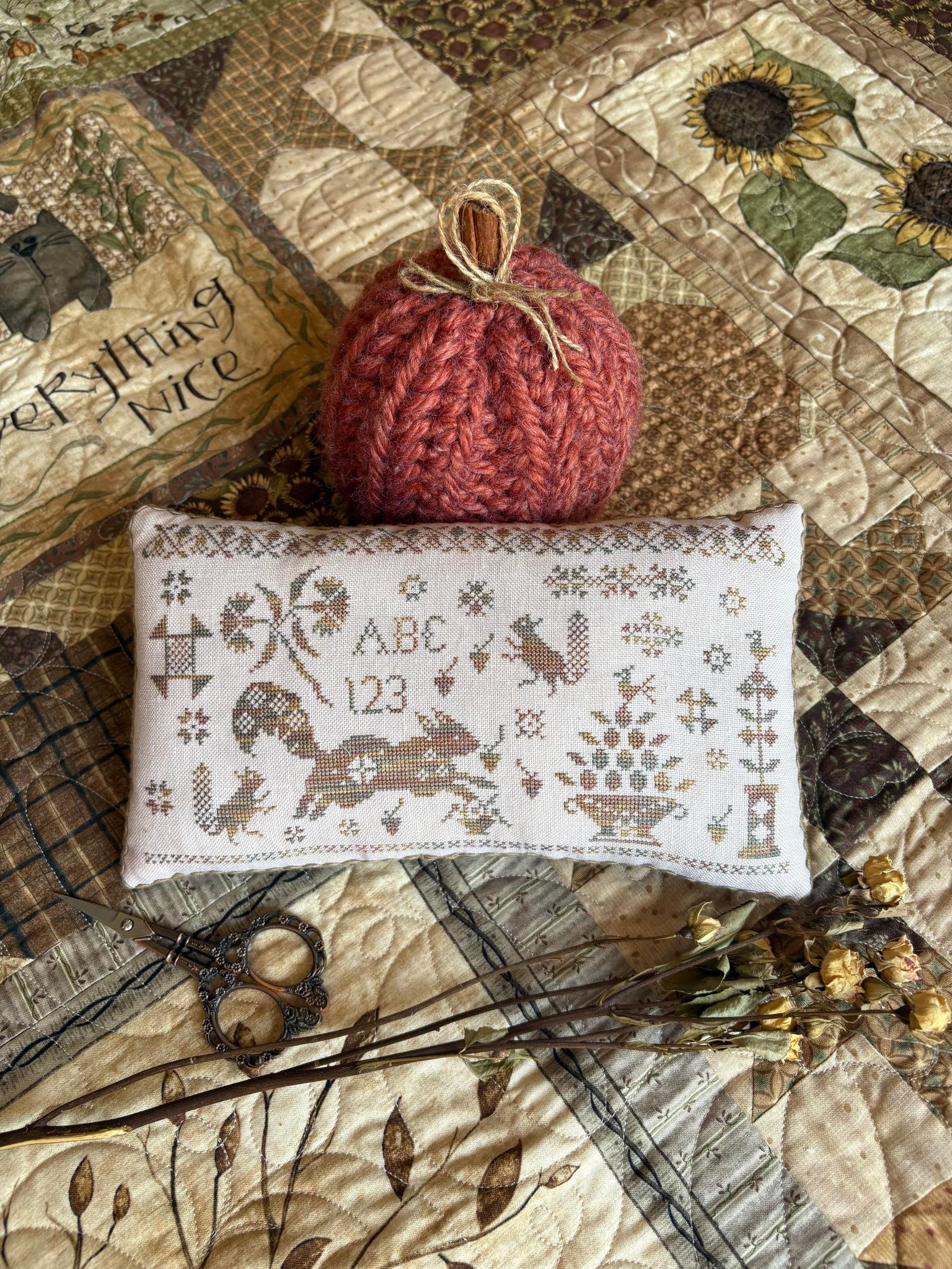 Sassy Squirrel Pinkeep | Pansy Patch Quilts and Stitchery
